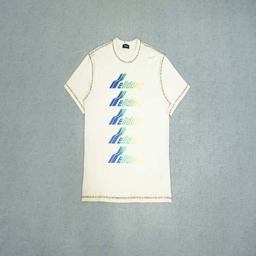 WELLDONE Neon Green Logo T-Shirt - Cream Short Sleeve
